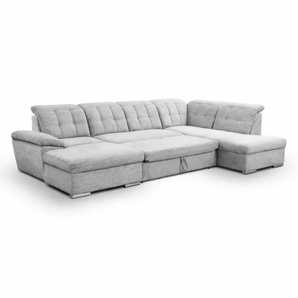 Canapé d’angle panoramique coffre 5 P- velours côtelé gris