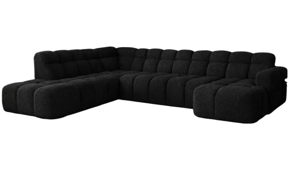 Canapé d’angle panoramique 6 à 7 places en tissu bouclettes noir