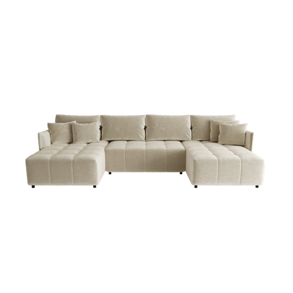 Canapé panoramique convertible 4 P tissu velours beige