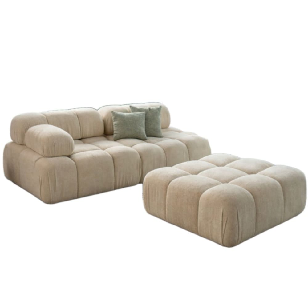 Canapé modulable beige en tissu- avec pouf