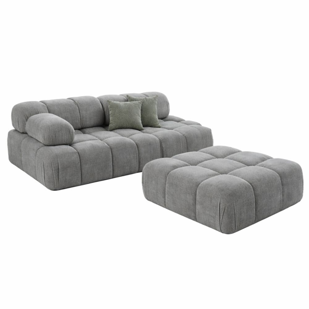 Canapé modulable 4 places gris - avec pouf