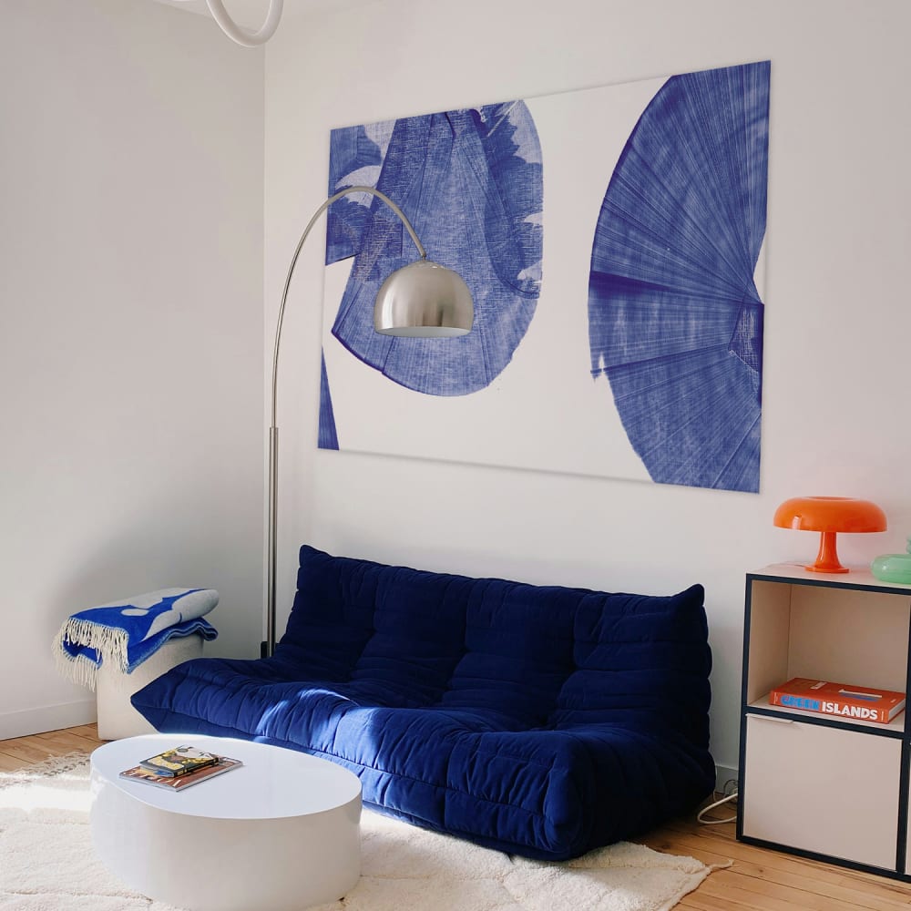 Tableau tourbillon et connexion bleu en toile imprimée, 90x6