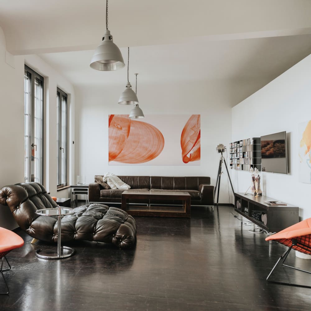 Tableau tourbillon et connexion orange en toile imprimée, 12