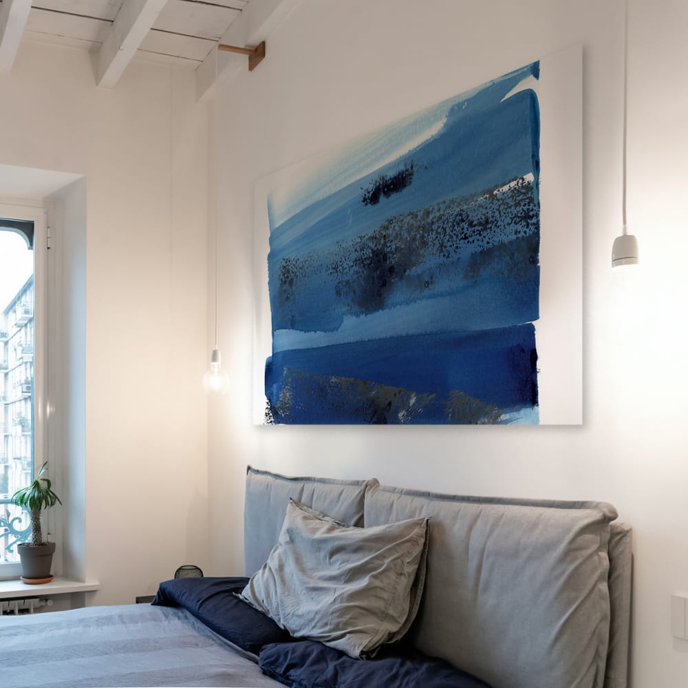 Tableau blue waves 02 en toile imprimée, 150x90 cm