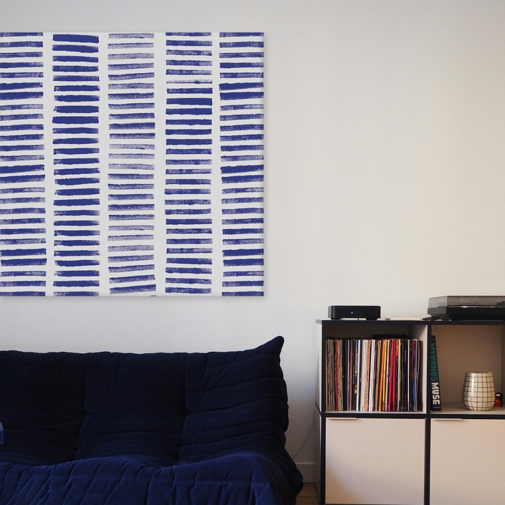 Tableau rondin bleu en toile imprimée, 120x120 cm