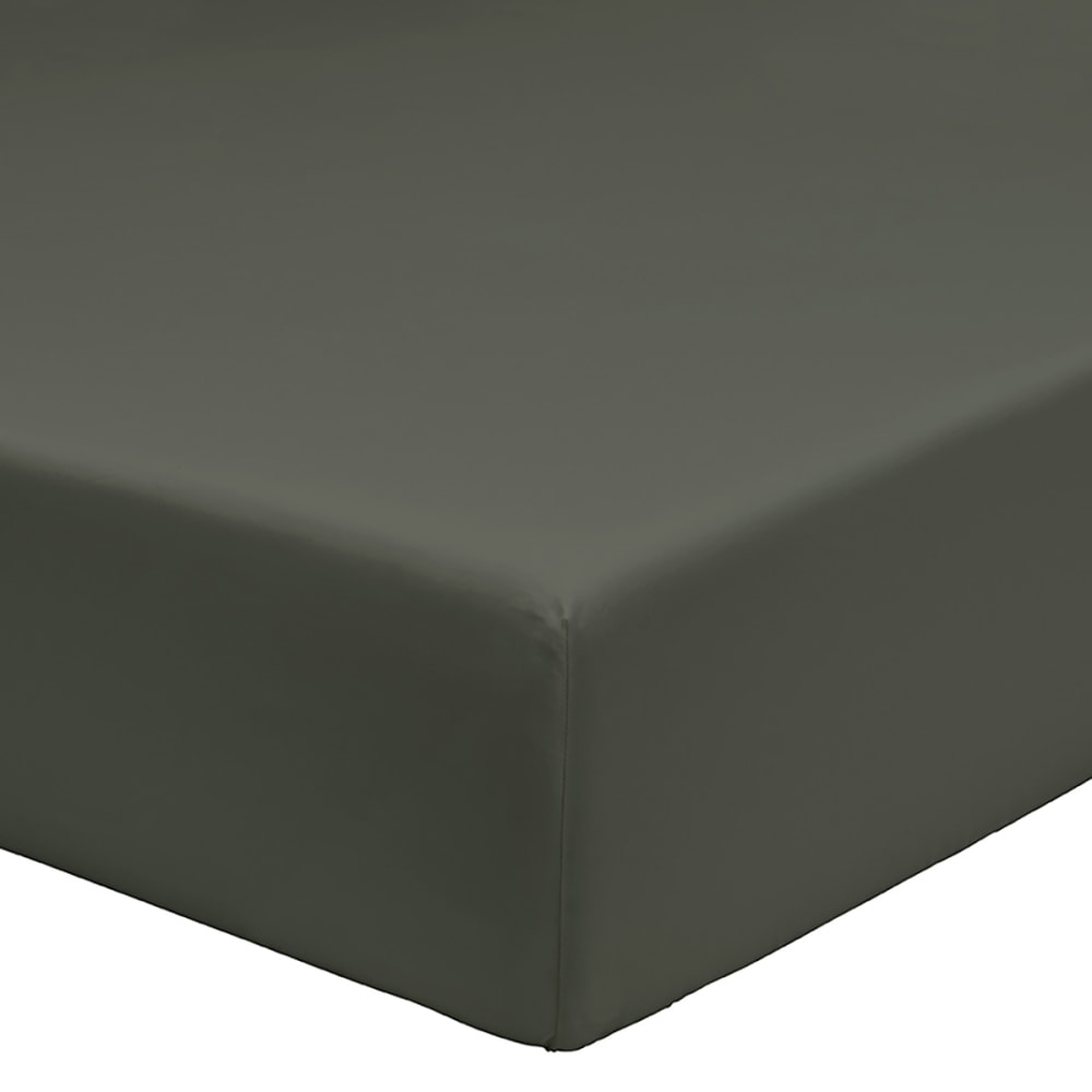 Drap housse en percale de coton bio kaki 140x200