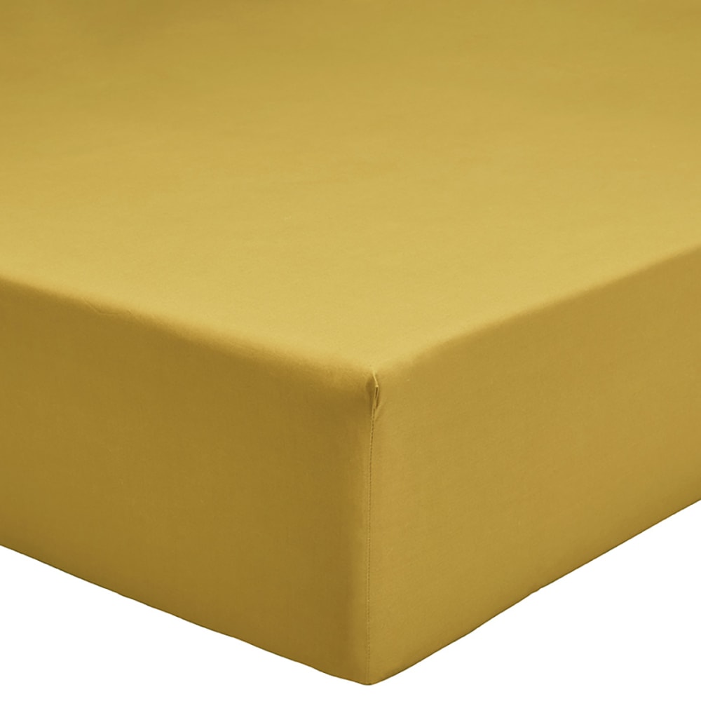 Drap housse en percale de coton bio jaune ocre 160x200