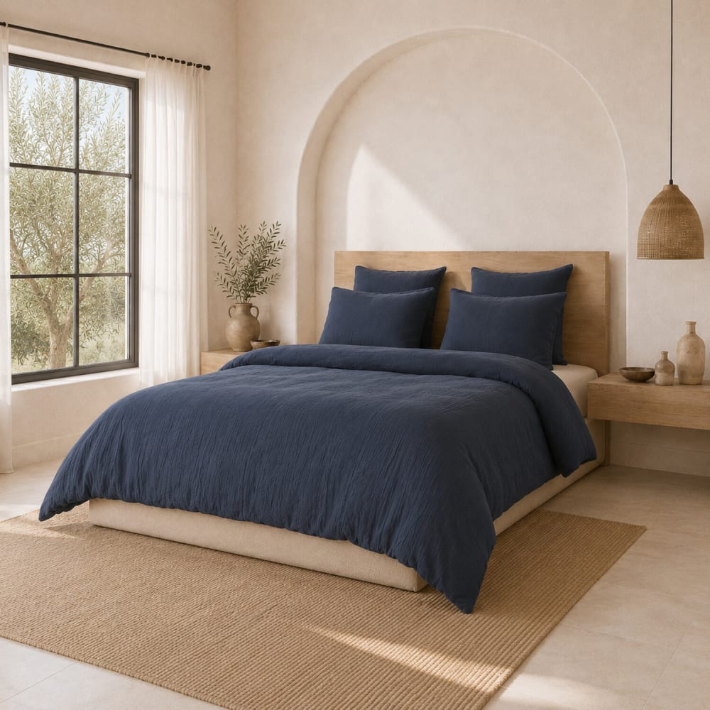 Parure housse de couette gaze de coton bleu petrole 260x240 cm — vue 3
