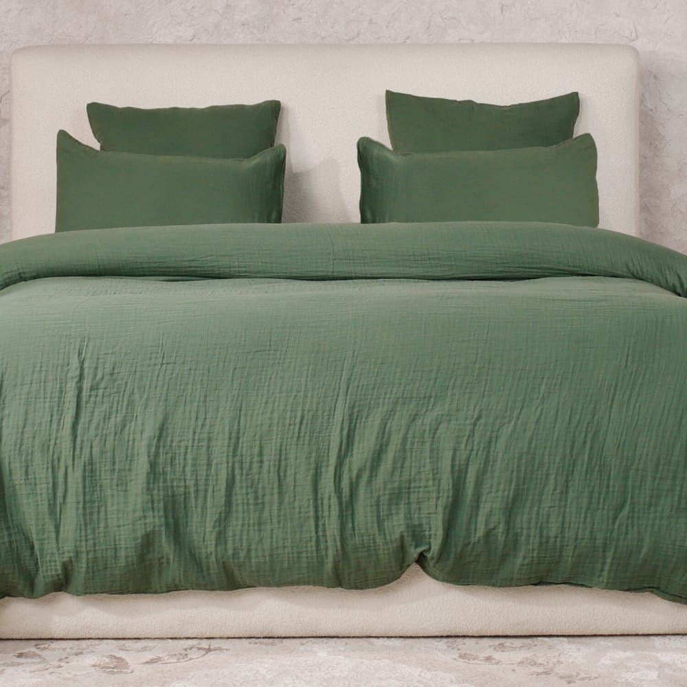 Parure housse de couette gaze de coton vert cèdre 260x240 cm