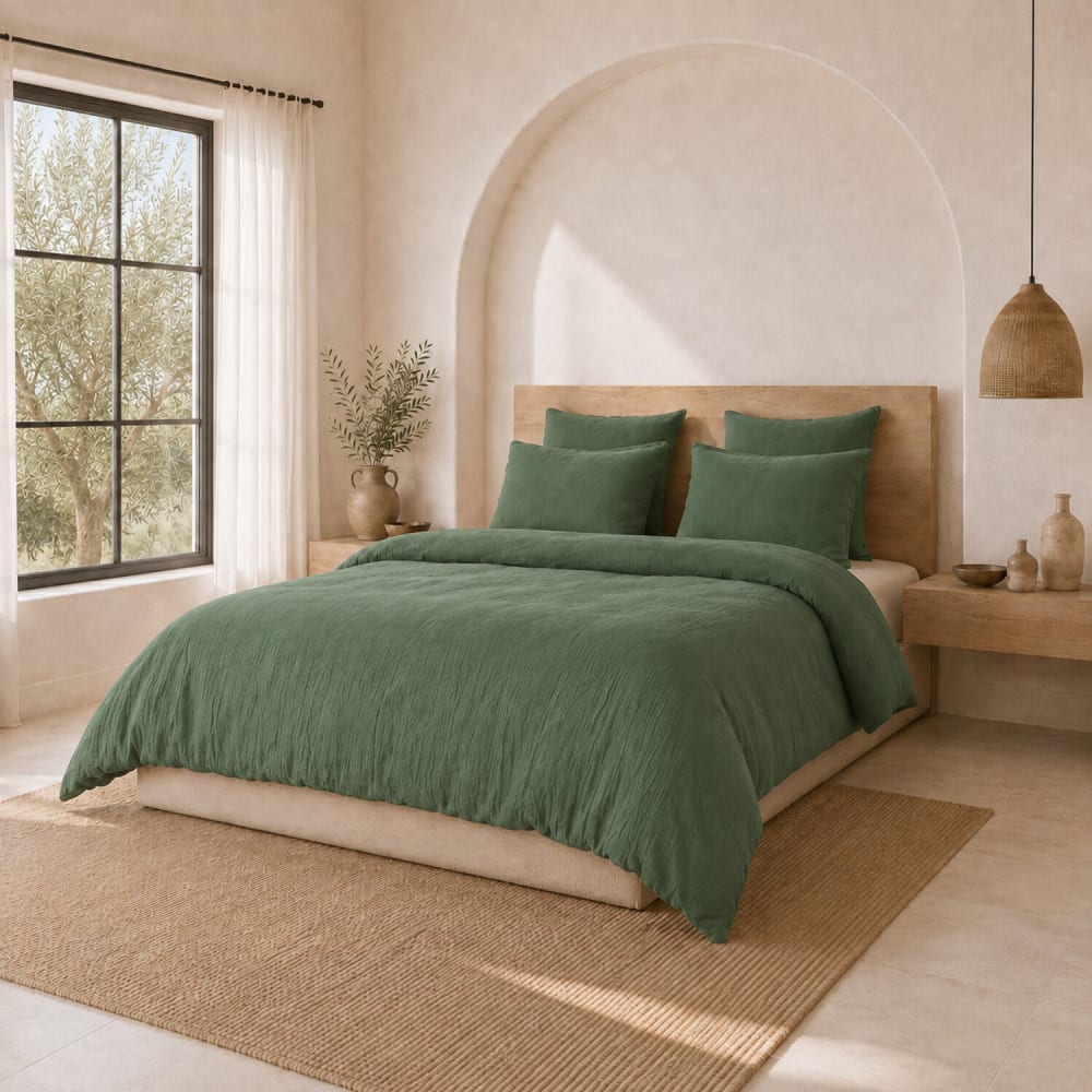 Parure housse de couette gaze de coton vert cèdre 260x240 cm — vue 3
