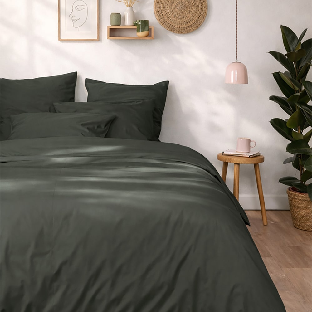 Parure de lit en percale de coton bio kaki 260x240