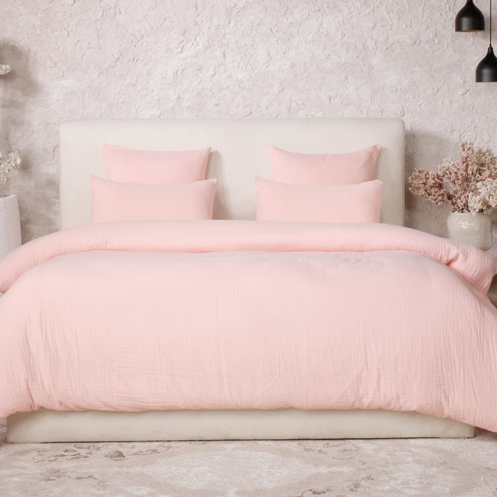 Parure housse de couette gaze de coton rose lotus 260x240 cm