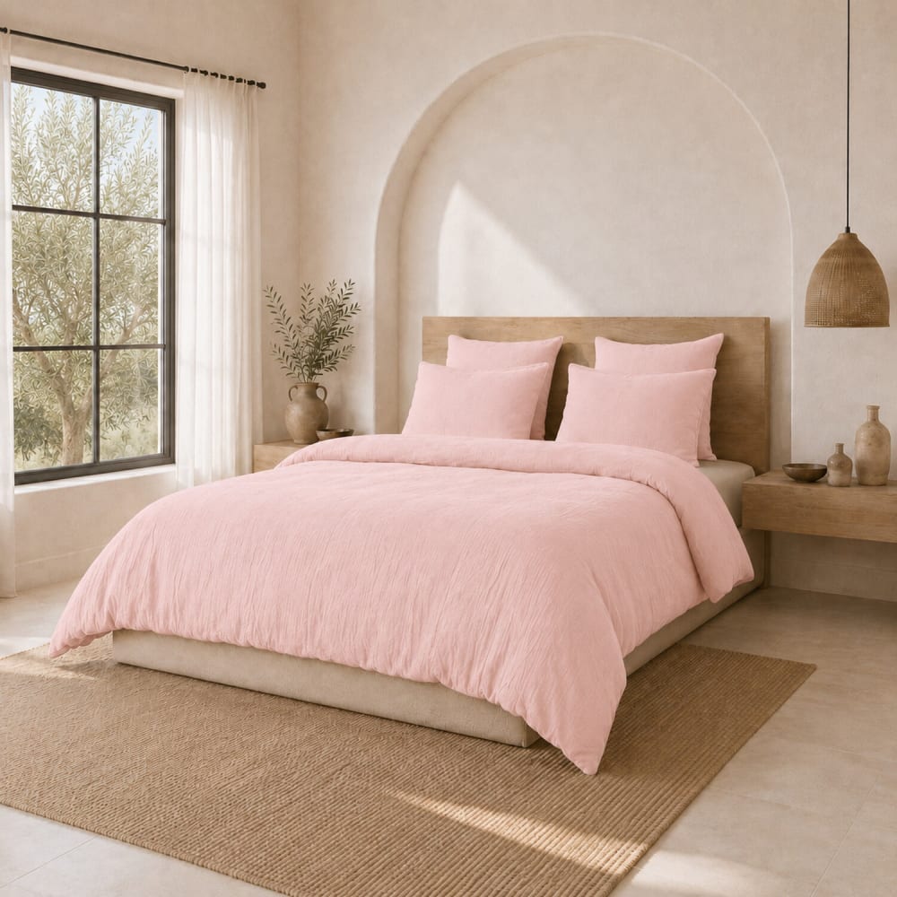 Parure housse de couette gaze de coton rose lotus 260x240 cm — vue 3