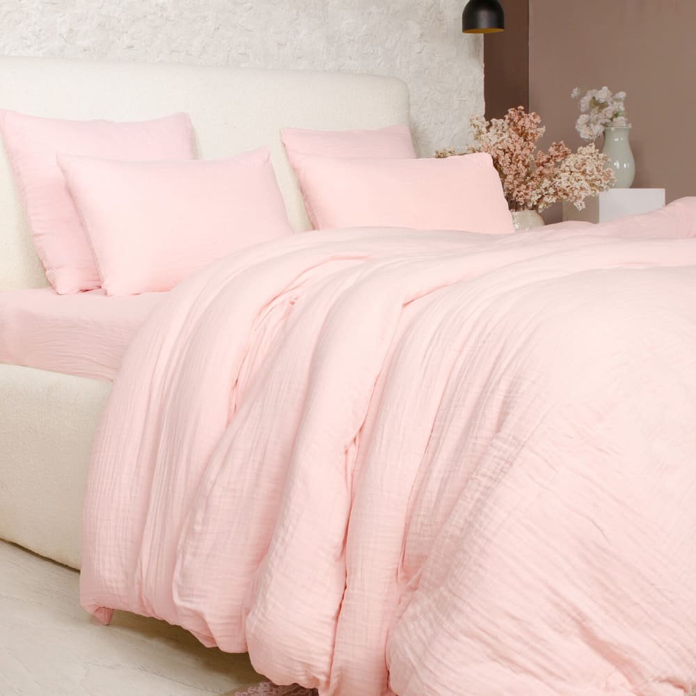 Parure housse de couette gaze de coton rose lotus 260x240 cm — vue 4