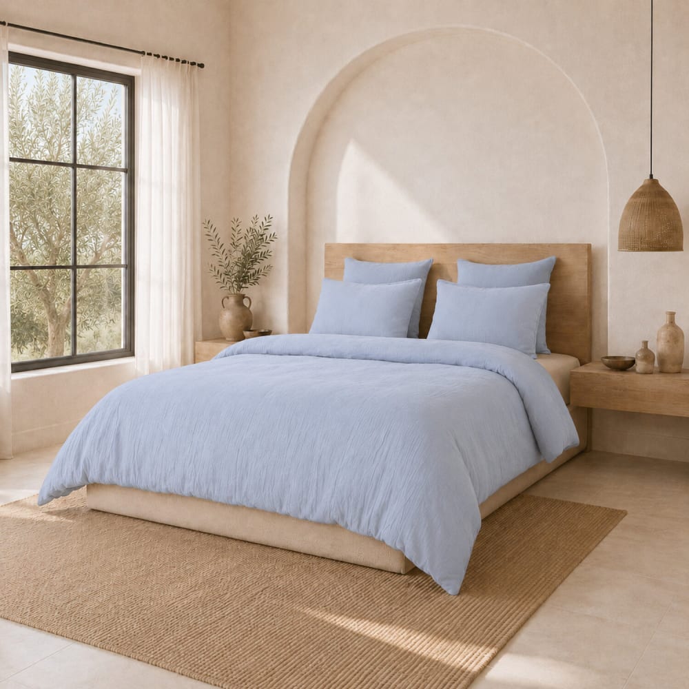 Parure housse de couette gaze de coton bleu givrée 260x240 cm — vue 3