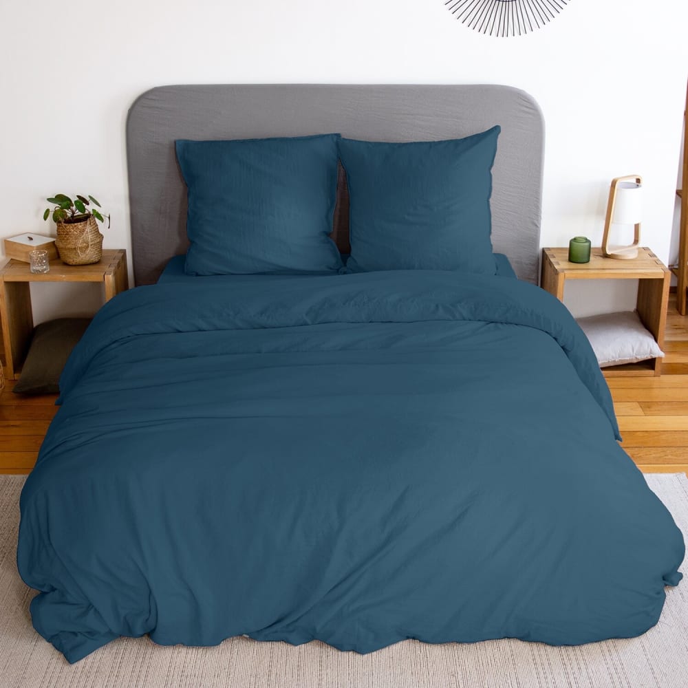 Parure housse de couette polyester bleu nuit 260x240 cm