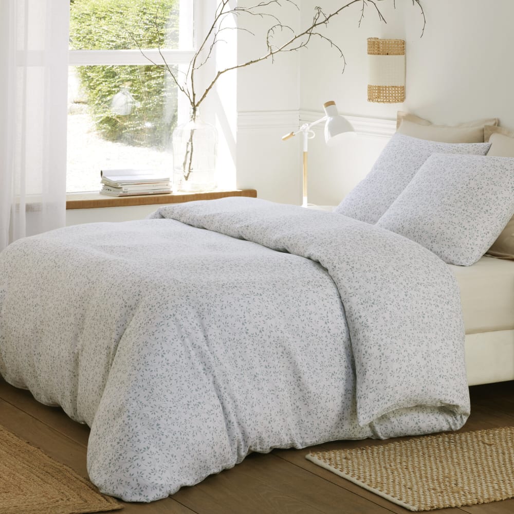 Parure housse de couette coton motif feuillage + 2 taies 240x220 cm