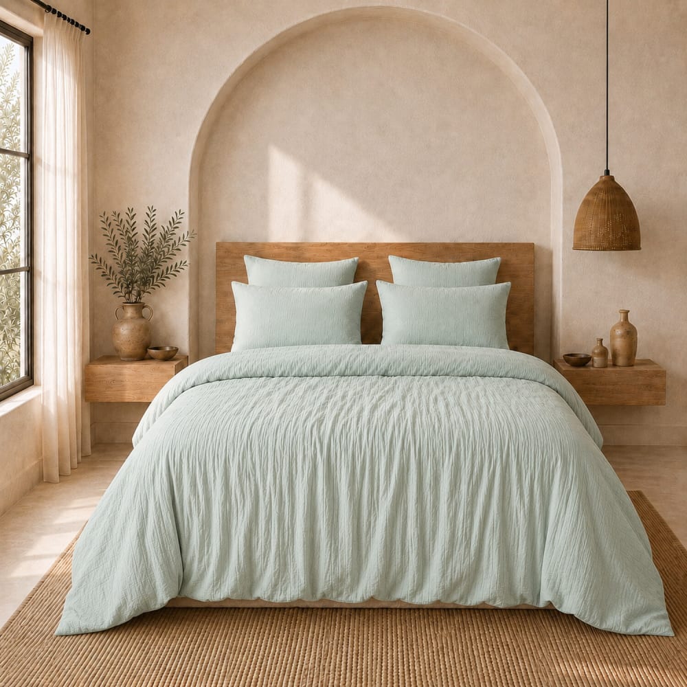 Parure housse de couette gaze de coton vert givrée 260x240 cm