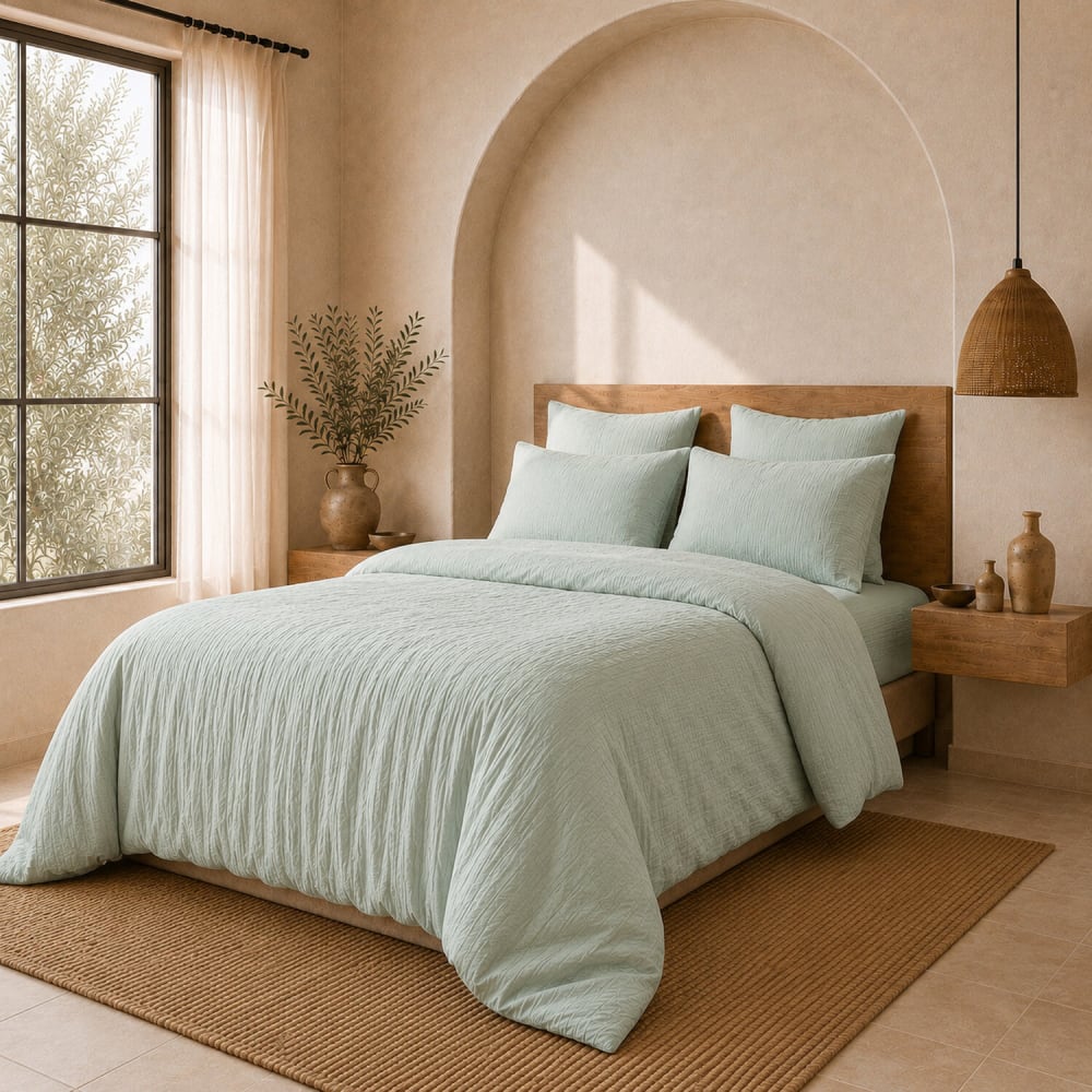 Parure housse de couette gaze de coton vert givrée 260x240 cm — vue 3