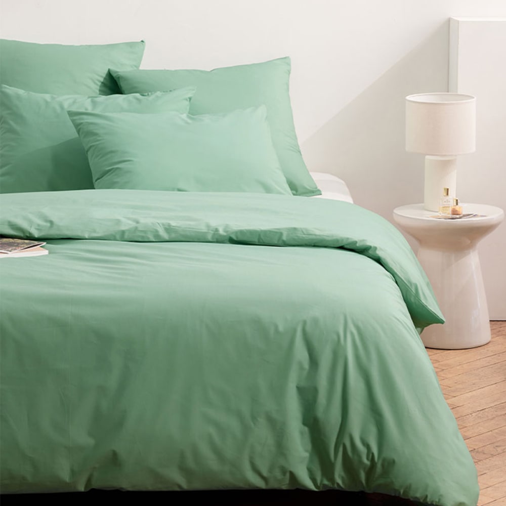 Parure de lit en percale de coton bio vert menthe 240x220