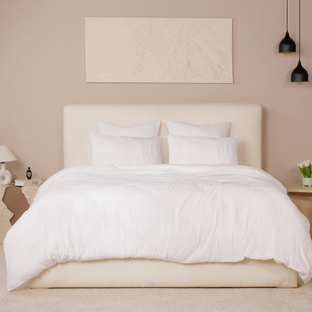 Parure housse de couette gaze de coton blanc pur 240x220 cm