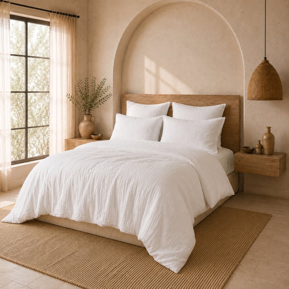 Parure housse de couette gaze de coton blanc pur 240x220 cm — vue 3