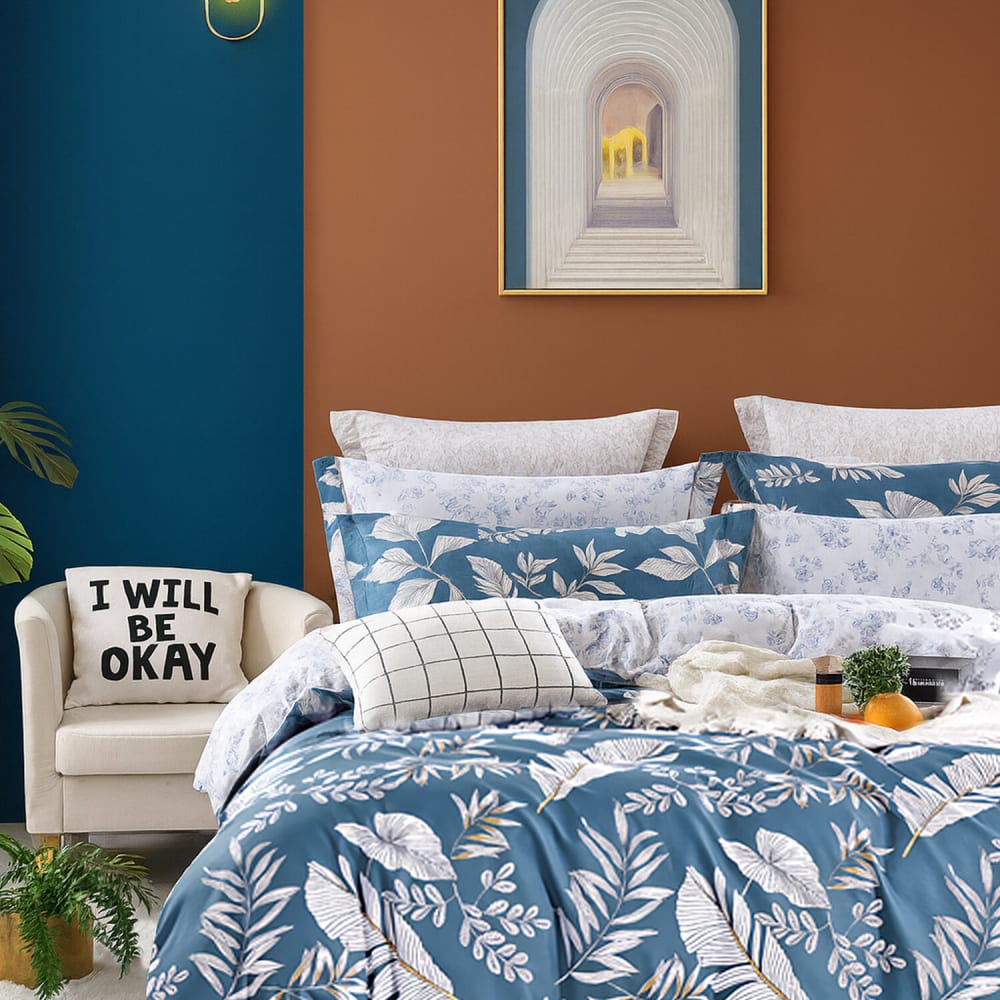 Parure housse de couette + 2 taies à volant 100% coton 240x220 cm