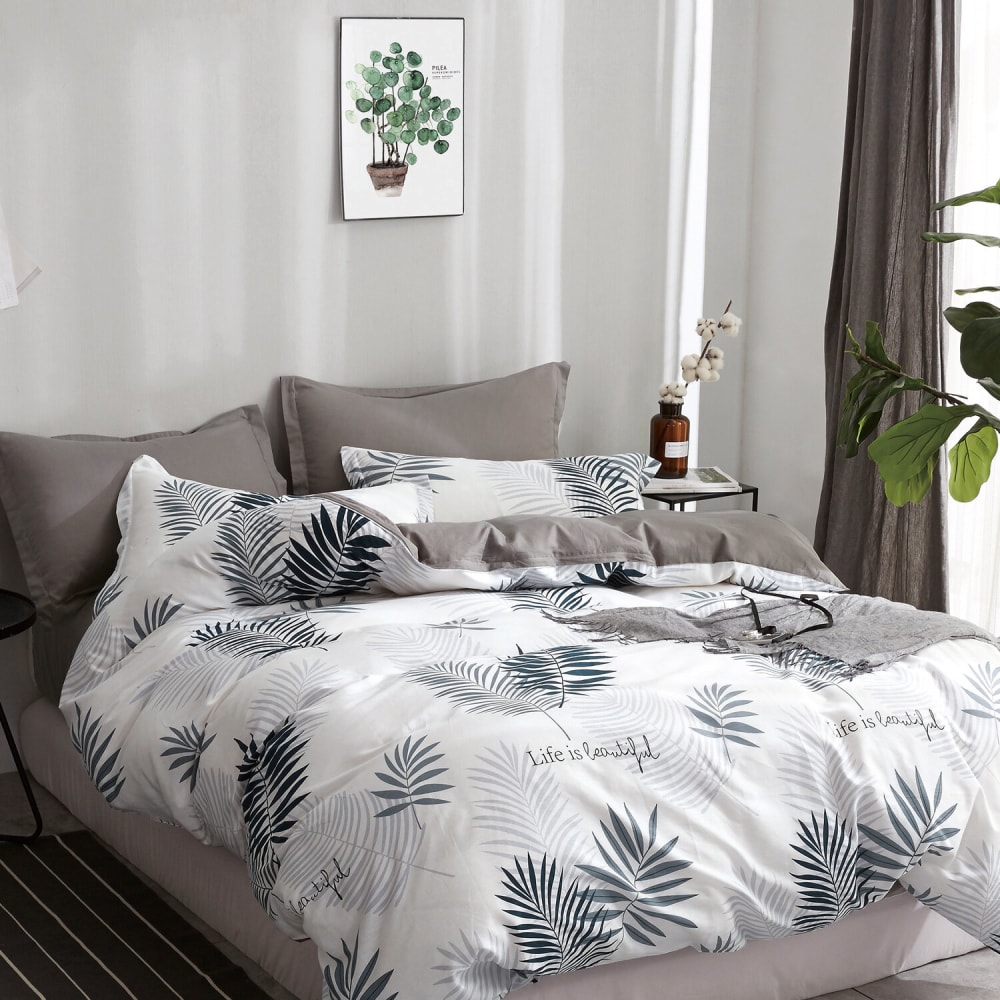 Parure housse de couette + 2 taies à volant 100% coton 240x220 cm