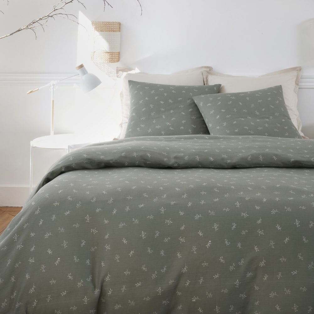 Parure housse de couette cotongris motif feuillage 260x240 cm — vue 4