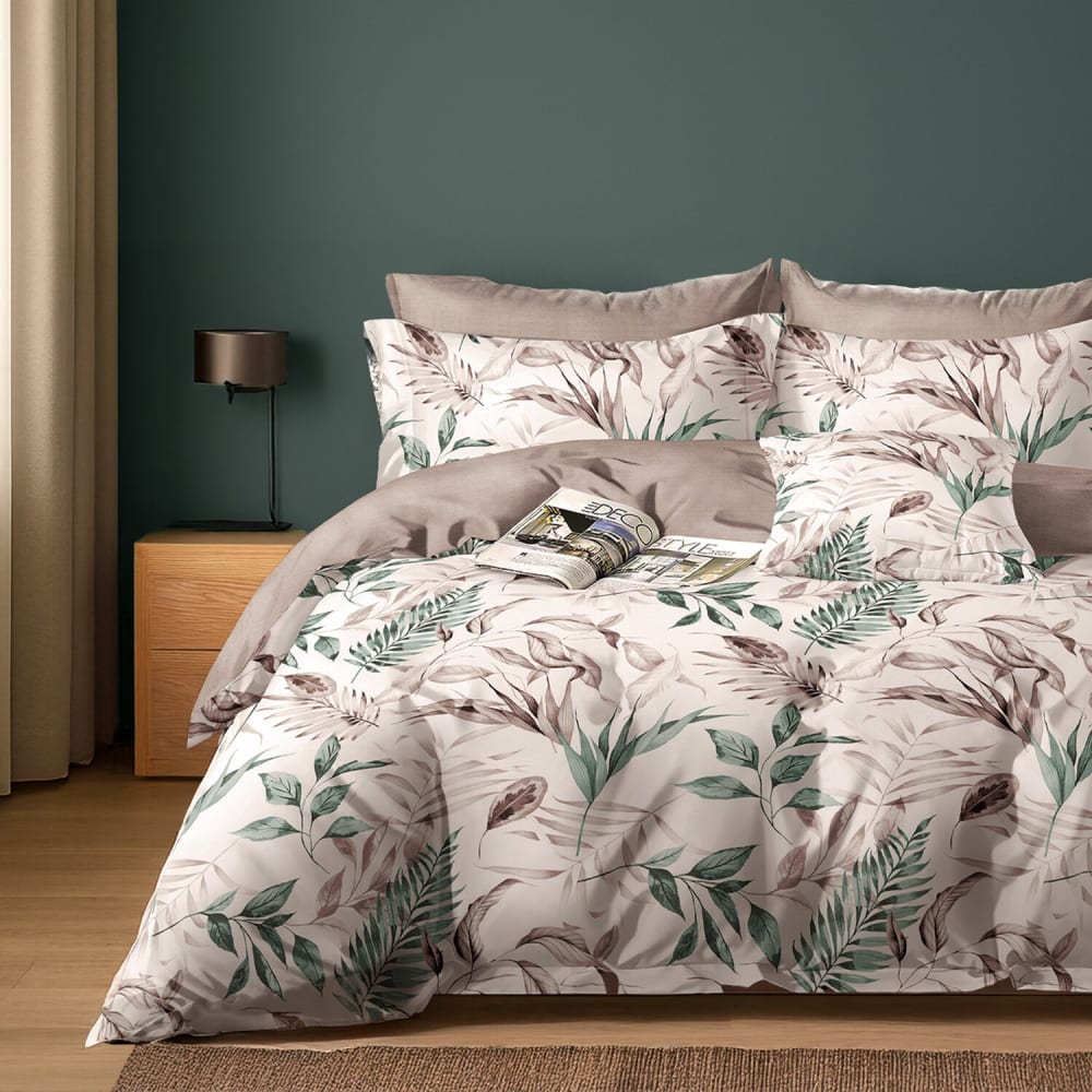 Parure housse de couette + 2 taies à volant 100% coton 240x220 cm