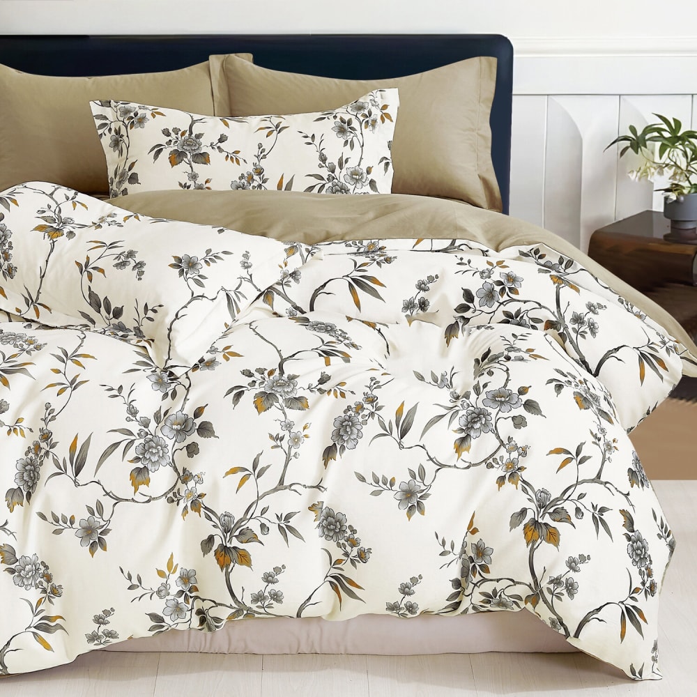 Parure housse de couette 100% percale de coton + 2 taies 240x220 cm - Maisons du Monde