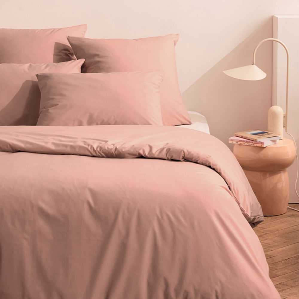 Parure de lit en percale de coton bio rose poudre 260x240