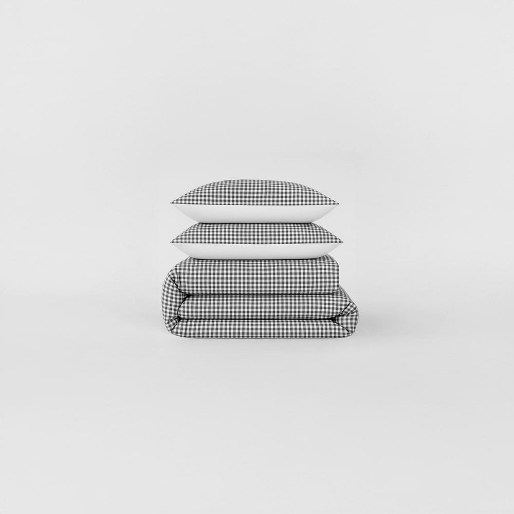 Parure de lit en percale de coton bio vichy anthracite 260x240