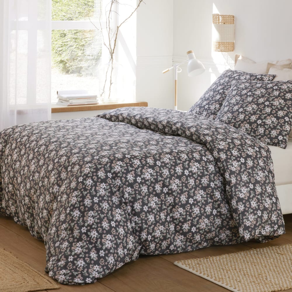 Parure housse de couette coton imprimée + 2 taies 260x240 cm
