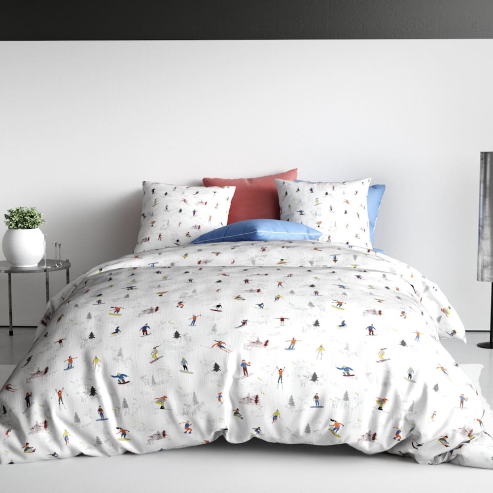 Parure housse de couette coton imprimée + 2 taies 260x240 cm