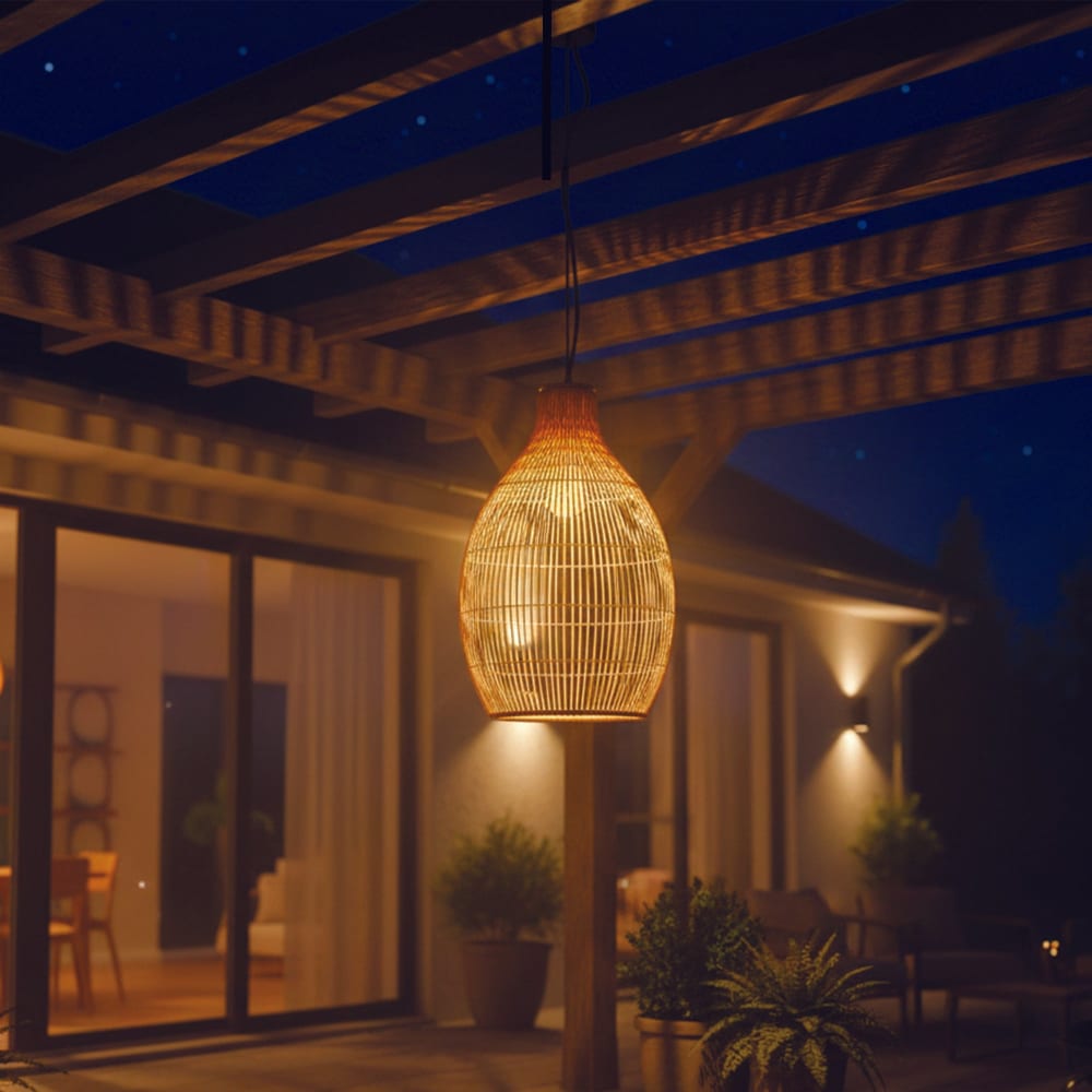 Suspension secteur Polyrotin Beige h42cm - Maisons du Monde