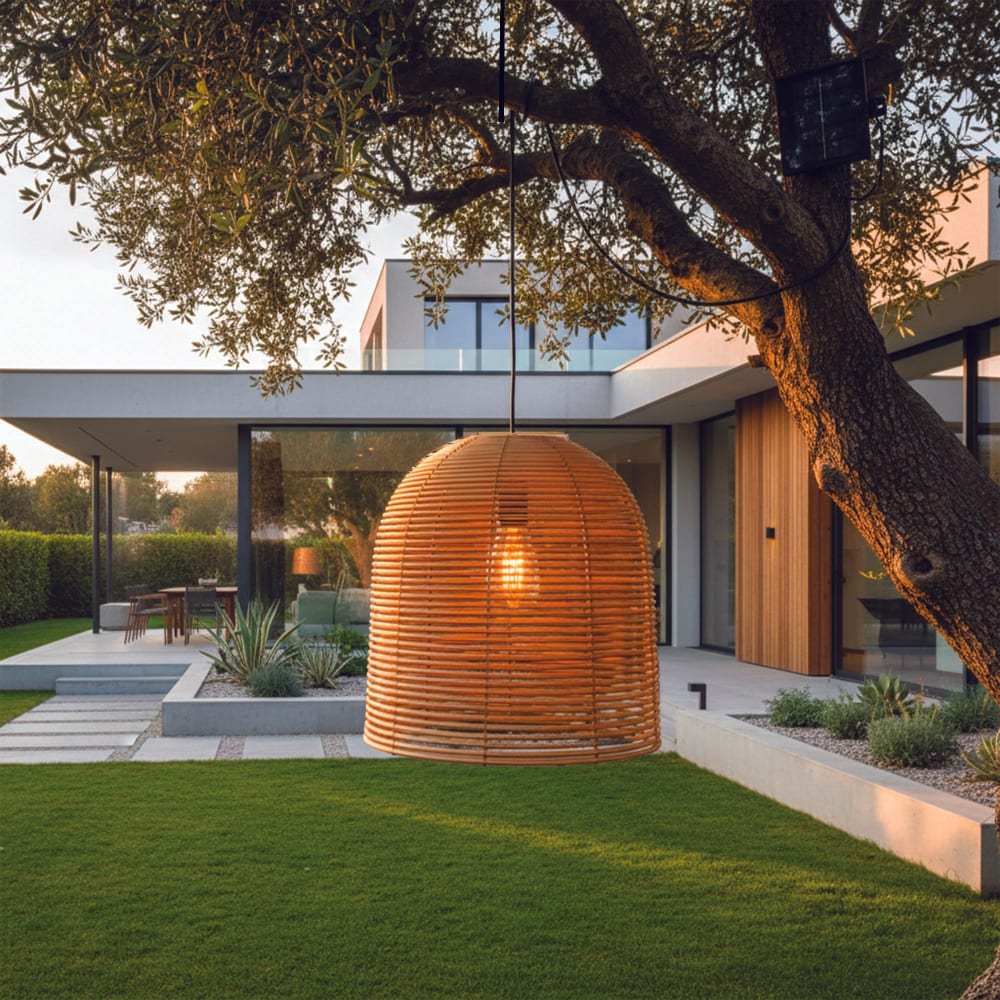 Suspension secteur Polyrotin Beige h31cm - Maisons du Monde