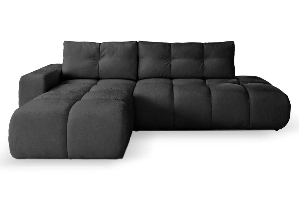 Canapé d'angle convertible tissu chenille 4 places Noir - Gauche