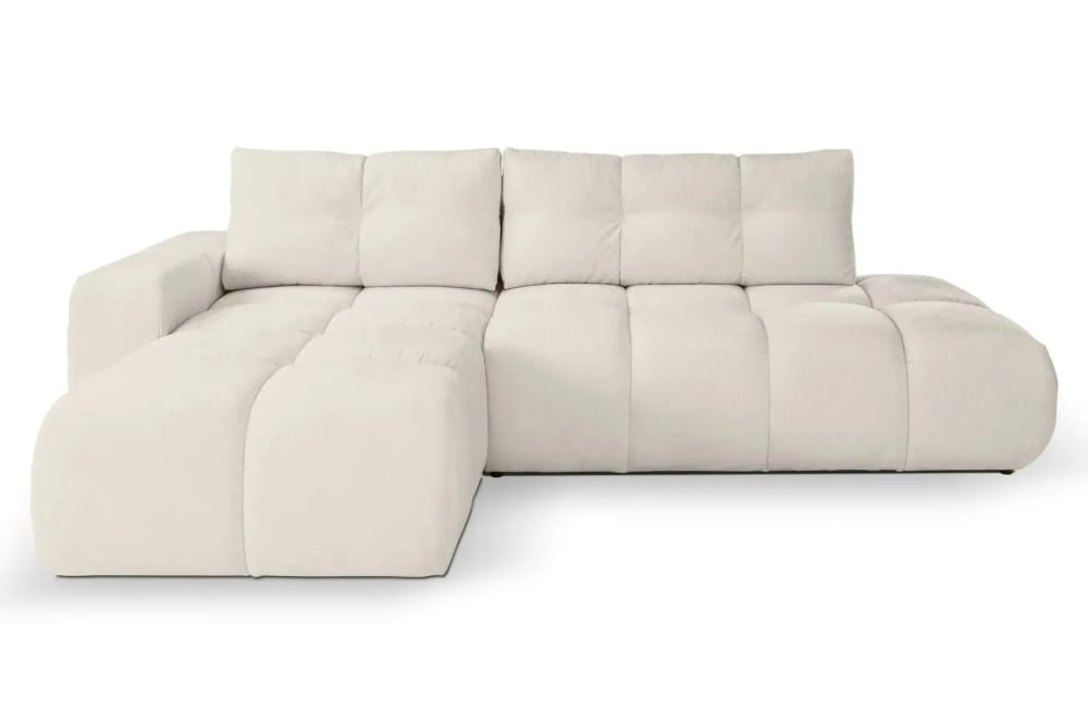 Canapé d'angle convertible tissu chenille 4 places Beige - Droit