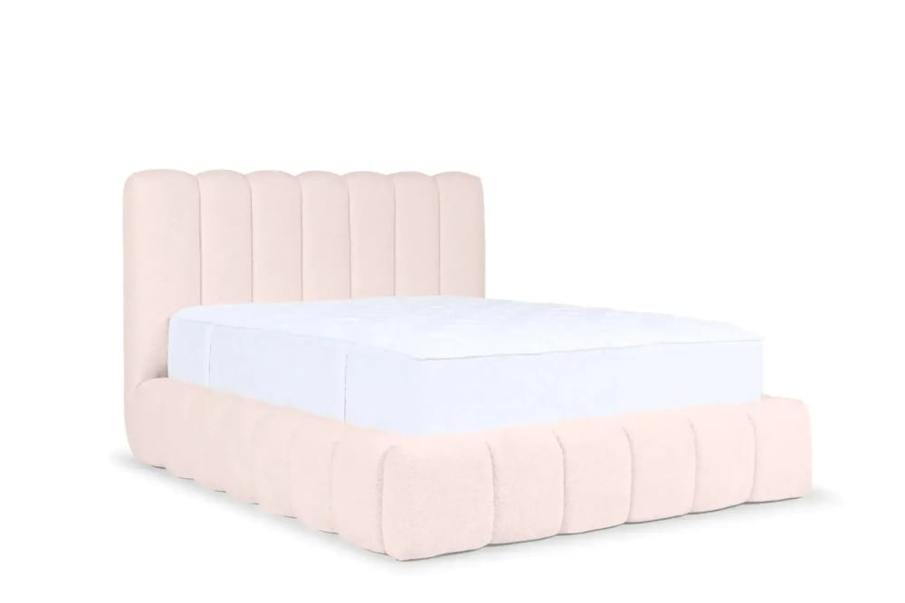 Lit coffre tissu chenille - rose