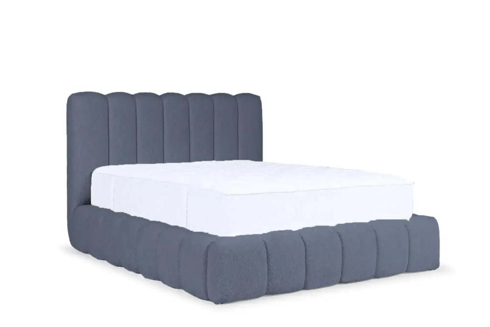Lit coffre tissu chenille - bleu