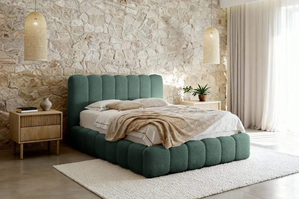 Lit coffre tissu chenille 160x200cmcm vert