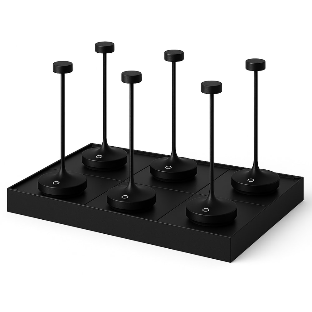 Lot de 6 lampes de table avec socle acier noir h25cm Lot de 6 lampes de table avec socle acier noir h25cm