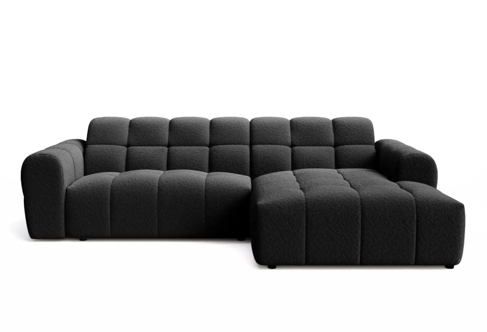 Canapé d'angle tissu bouclette 4 places Noir - Droit