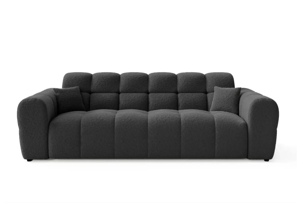 Canapé droit tissu bouclette 3 places Noir