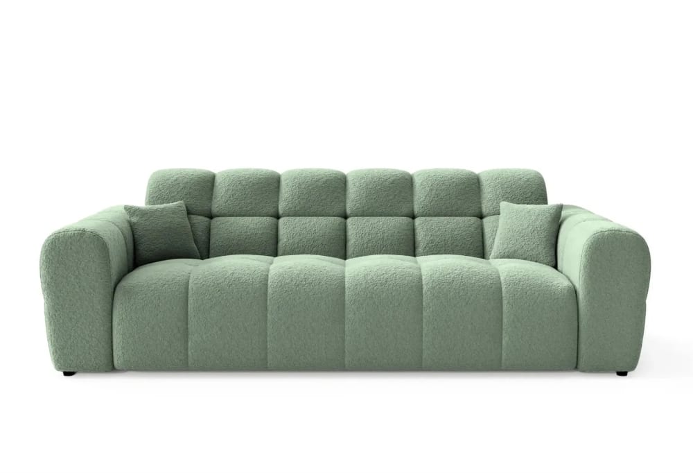 Canapé droit tissu bouclette 3 places Vert