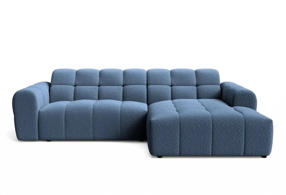 Canapé d'angle tissu bouclette 4 places Bleu - Droit
