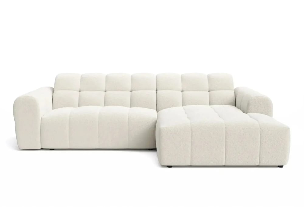 Canapé d'angle tissu bouclette 4 places beige droit