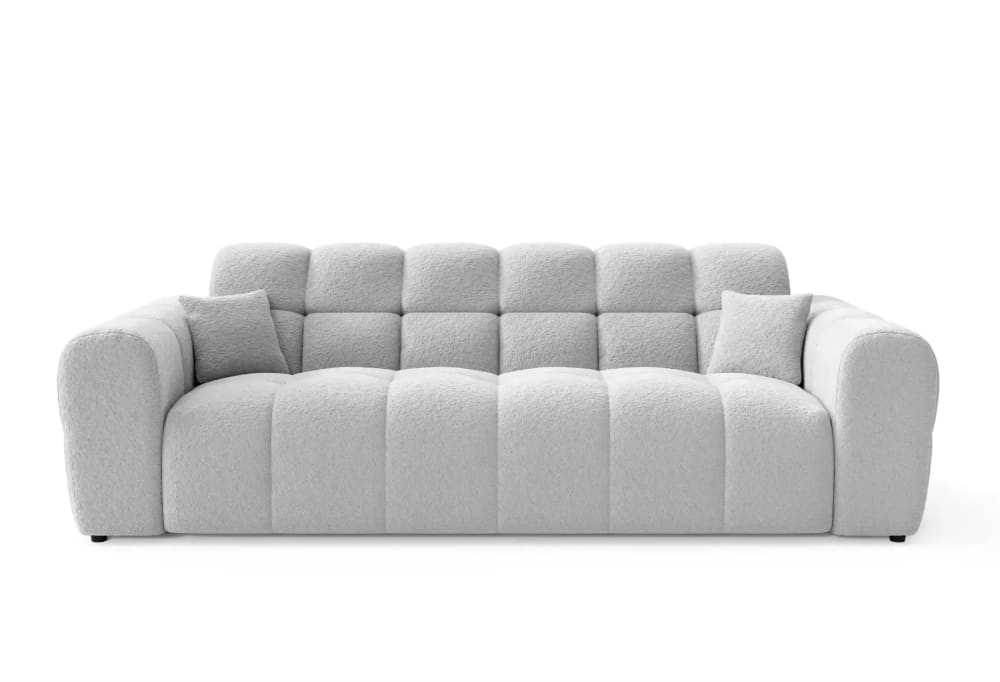 Canapé droit tissu bouclette 3 places gris clair