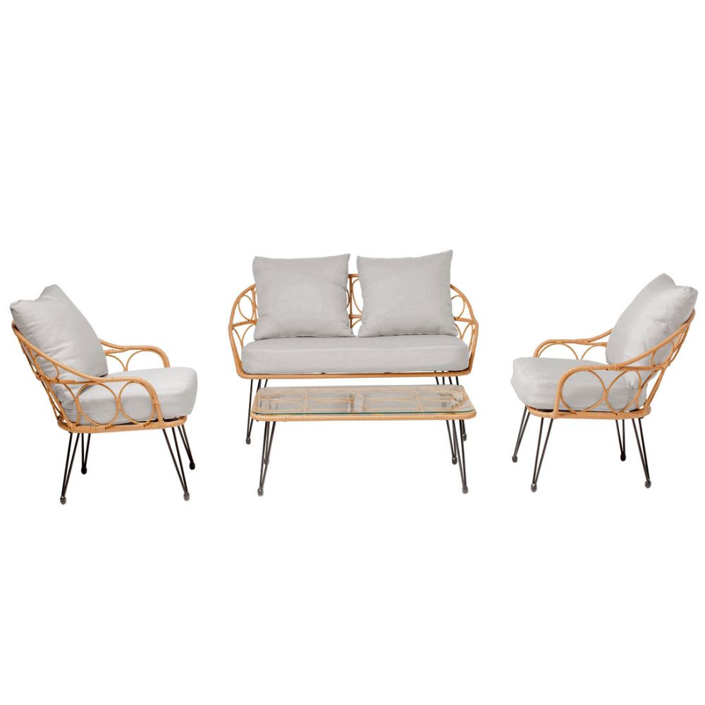 Salon de jardin 4 places en résine rotin